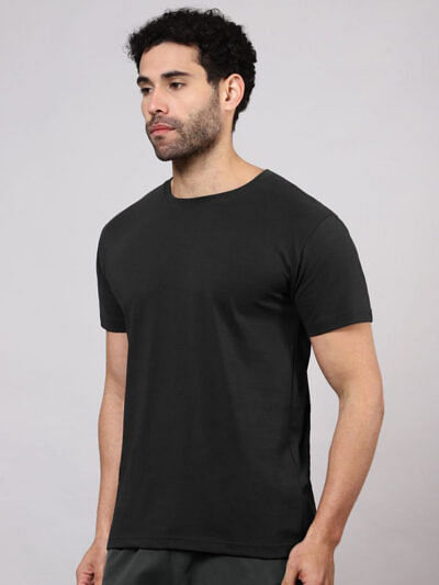 pure cotton men black tshirt solid