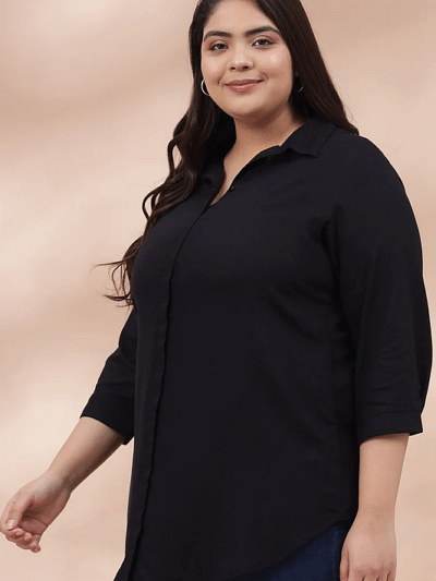 pure cotton black quarter sleeves shirt for plus size women