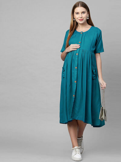 blue a line materniy midi dress