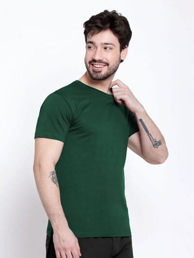 pure cotton men bottle green tshirt solid