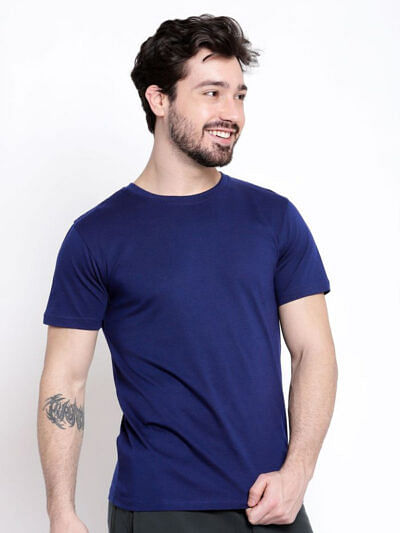 pure cotton men dark blue tshirt solid