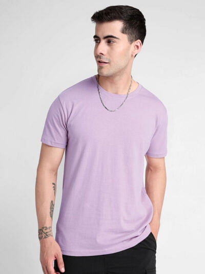 pure cotton men lilac tshirt solid