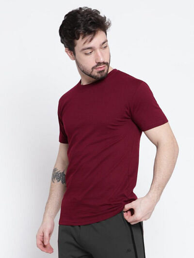 pure cotton men maroon tshirt solid