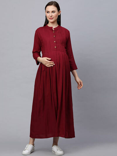 maroon solid maternity dress