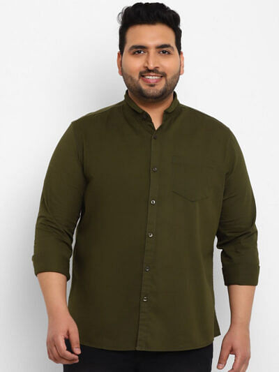 pure cotton olive green full sleeves for plus size men