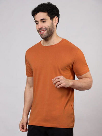 pure cotton men orange tshirt solid