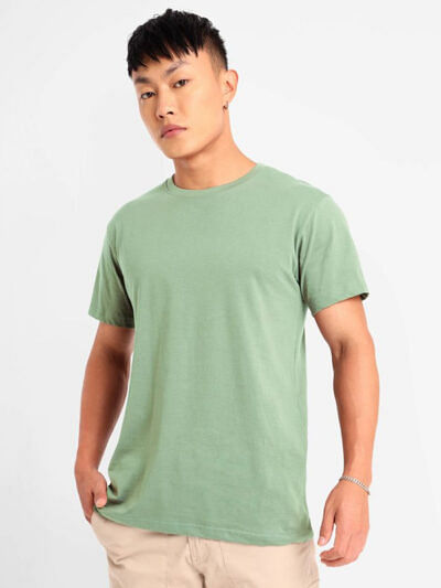 pure cotton men pastel green tshirt solid