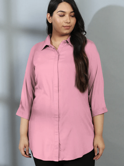 pure cotton pink quarter sleeves shirt for plus size women