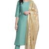 raw silk straight kurti with pant & dupatta