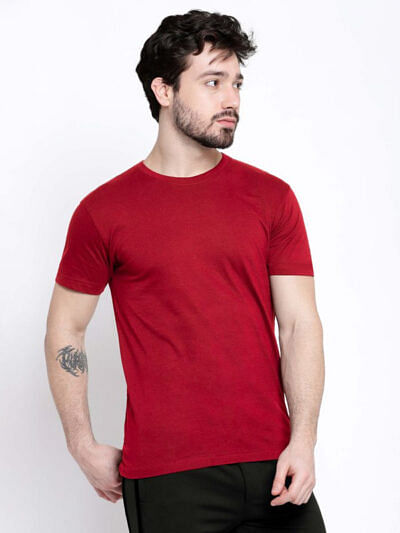 pure cotton men red tshirt solid