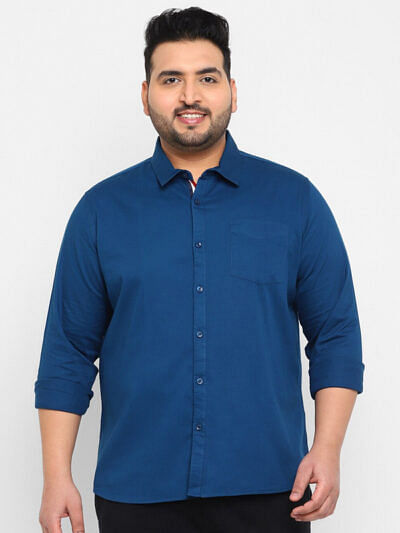 pure cotton royal blue full sleeves for plus size men