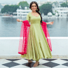 satin anarkali with churidar & dupatta