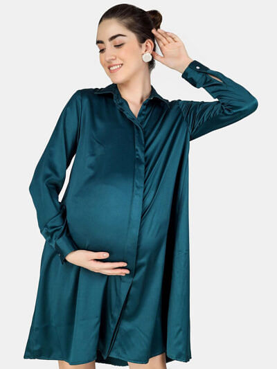 satin maternity shirt dress