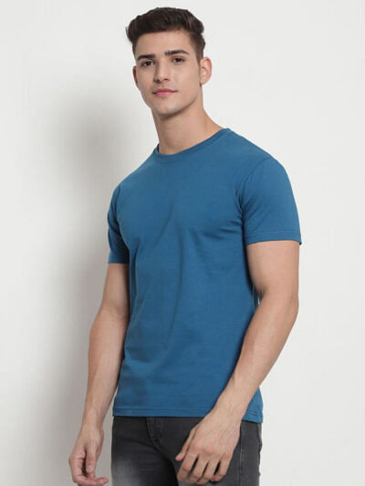 pure cotton men teal blue tshirt solid