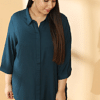 pure cotton teal blue quarter sleeves shirt for plus size women