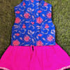 royal blue pink printed tieup kurti sharara