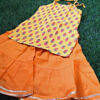 orange printed tieup kurti sharara