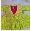 lime green printed full gown with tiered jacket