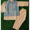 cream blue kurta pajama with printed jacket