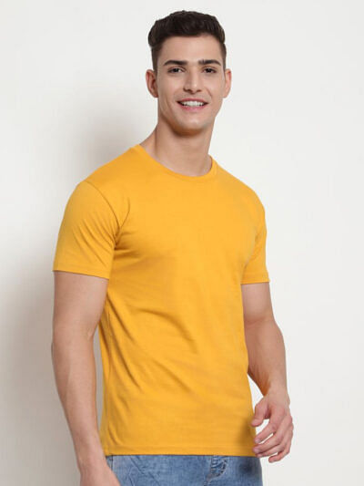 pure cotton men yellow tshirt solid